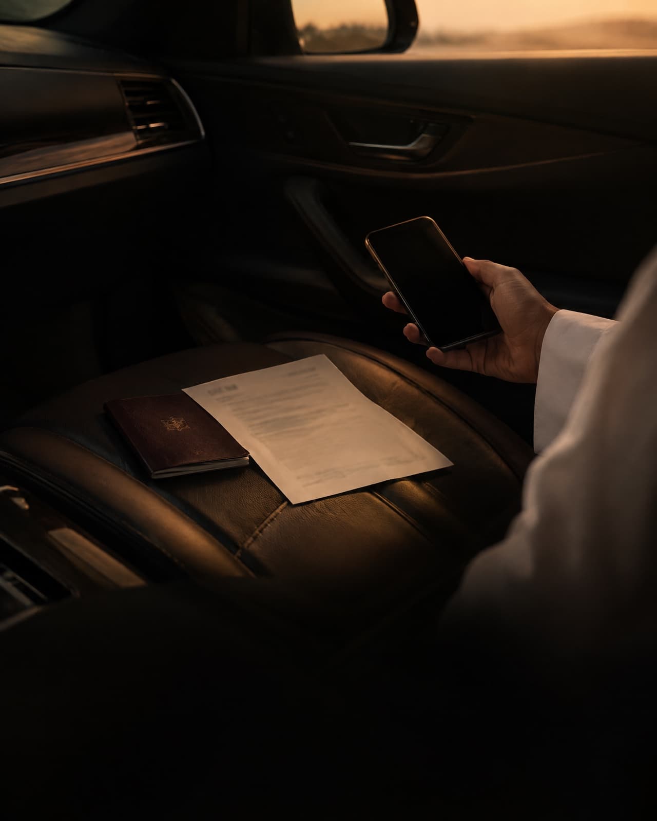 A hand taking a photo of a prescription with a phone in a parked car.